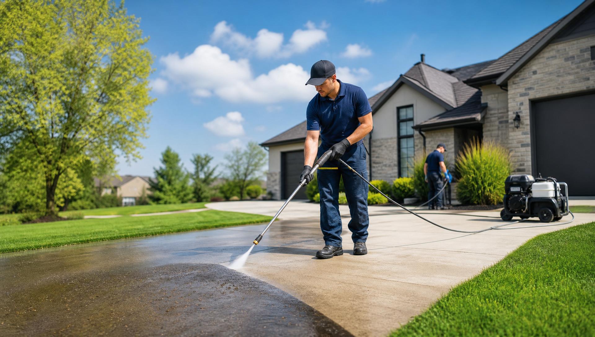 Hiebs Pressure Washing team cleaning a Saint Charles home